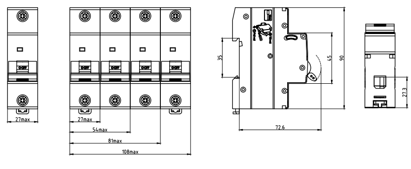 ETEK MCB EKM2-125H-Tamanho