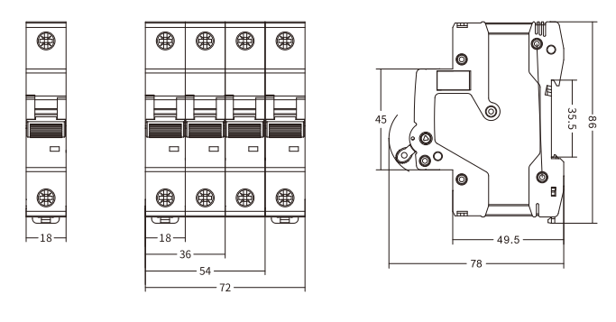 Tamanho do ETEK 6kA MCB EKM3-125S